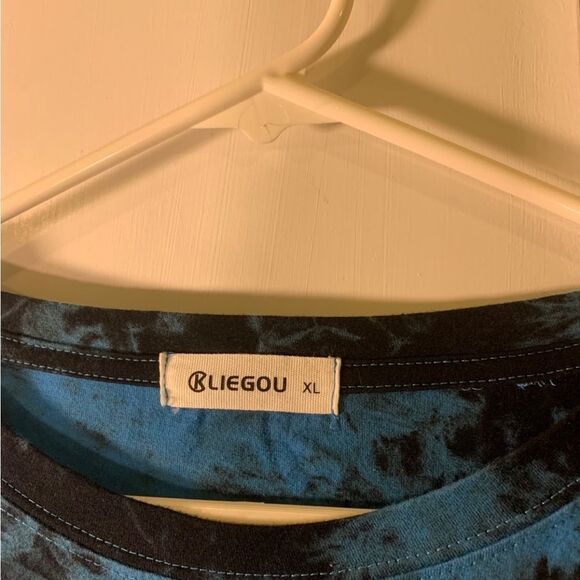 Kliegou XL Blue and Black Tie‎ Dye Hip Hop T Shirt - Picture 4 of 6